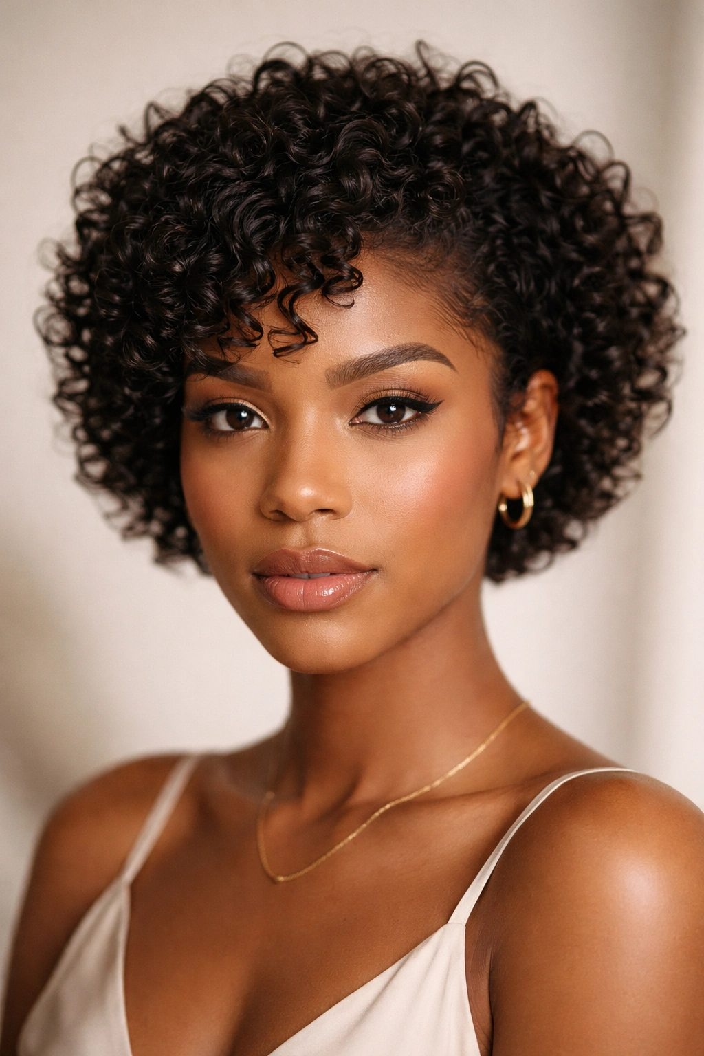 Textured crop curly bob with ultra-short length and bold texture
