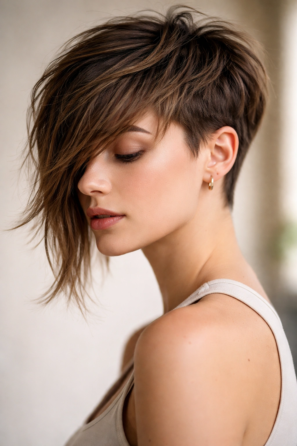 15 Versatile Long Pixie Cuts For Everyday Wear 4 Textured crop with long fringe reaching chin