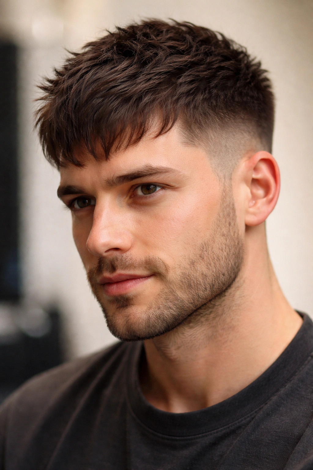 Man with textured crop and fringe