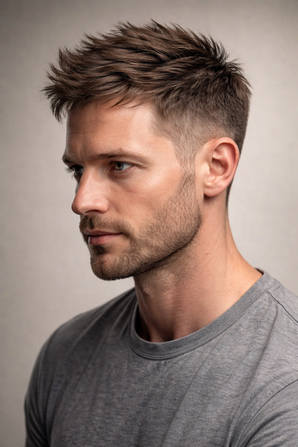 Man with textured crop showing layered top and tapered sides for added fullness