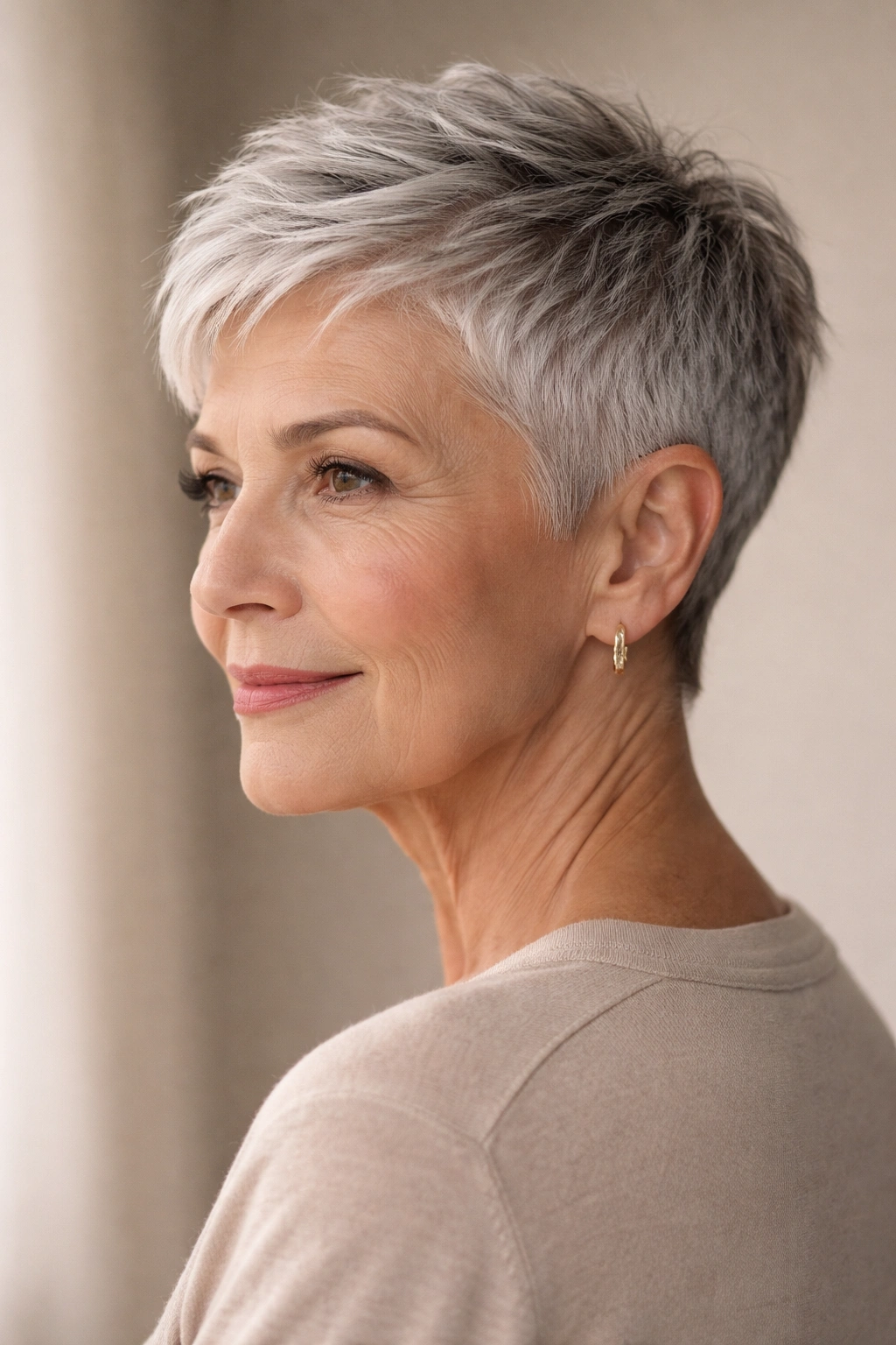 15 Gorgeous Hairstyles For Women Over 65 8 Close-up of a short textured crop with tapered sides on gray hair