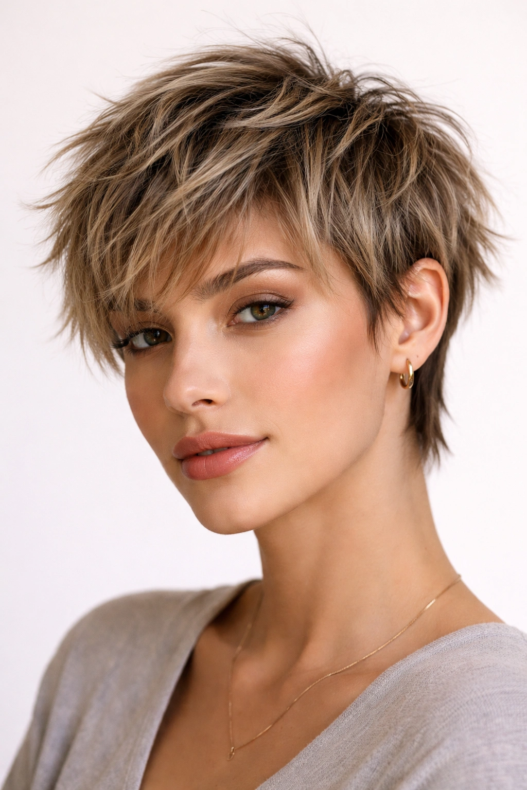 Close-up of Textured Crop With Length Variation showing layered, choppy texture