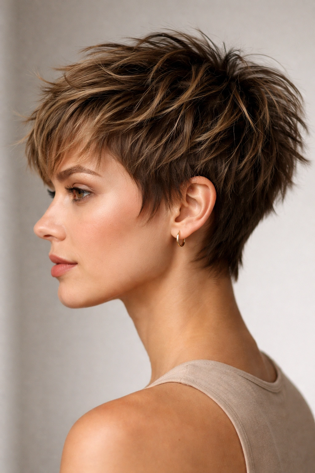 Side-profile of a textured crop with short, choppy layers and movement