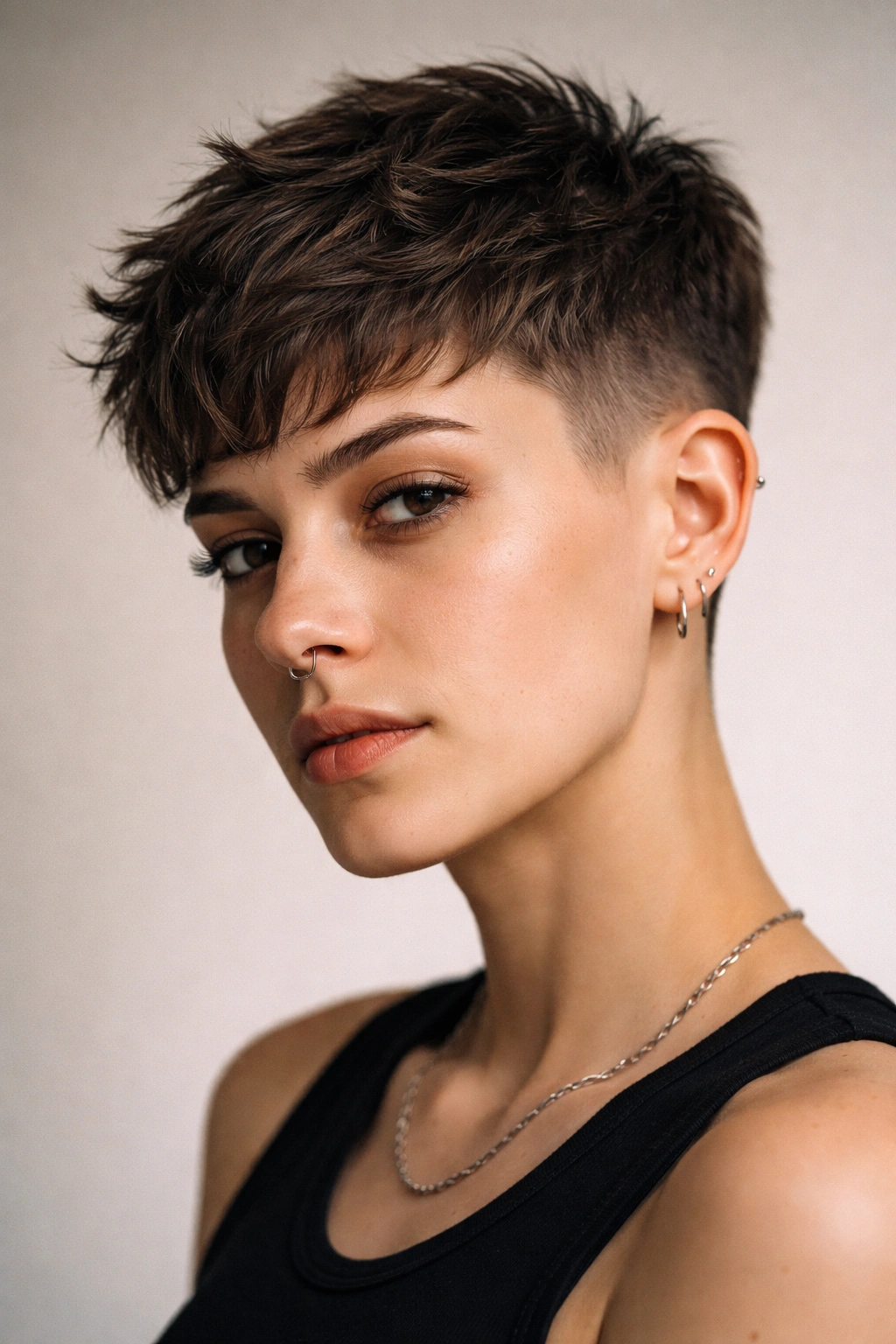 10 Queer Short Haircuts That Make A Statement 3 Portrait of a person with a short textured crop showing choppy texture and movement.