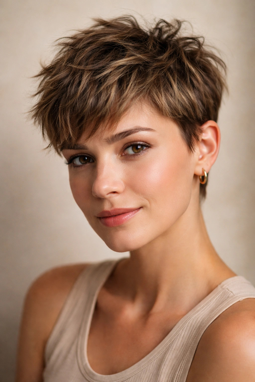 12 Low Maintenance Short Cuts You Can Air Dry 7 Close-up of a person with a short textured crop showing layered top and defined texture