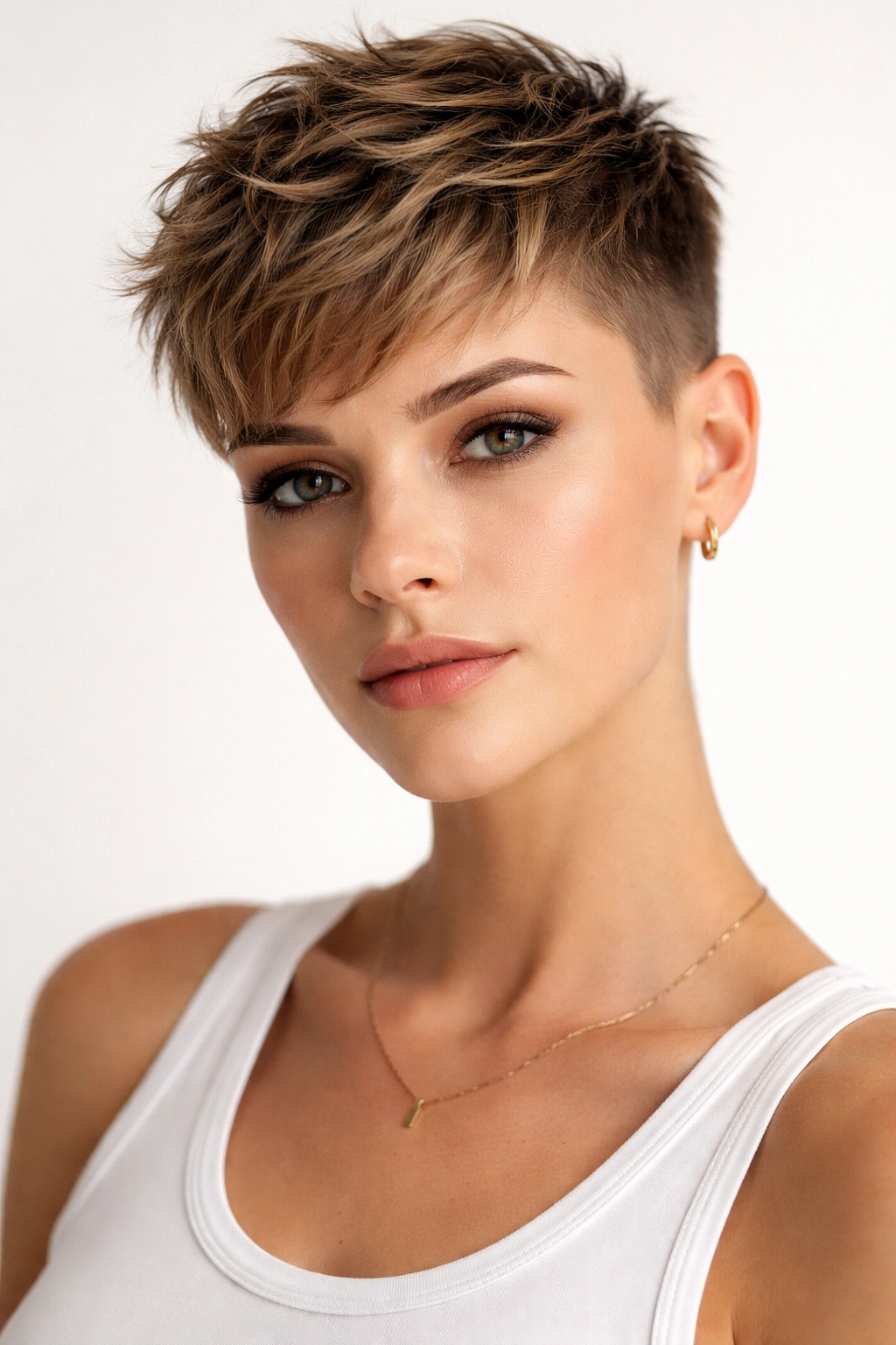 Close-up of textured crop with layered top and short sides