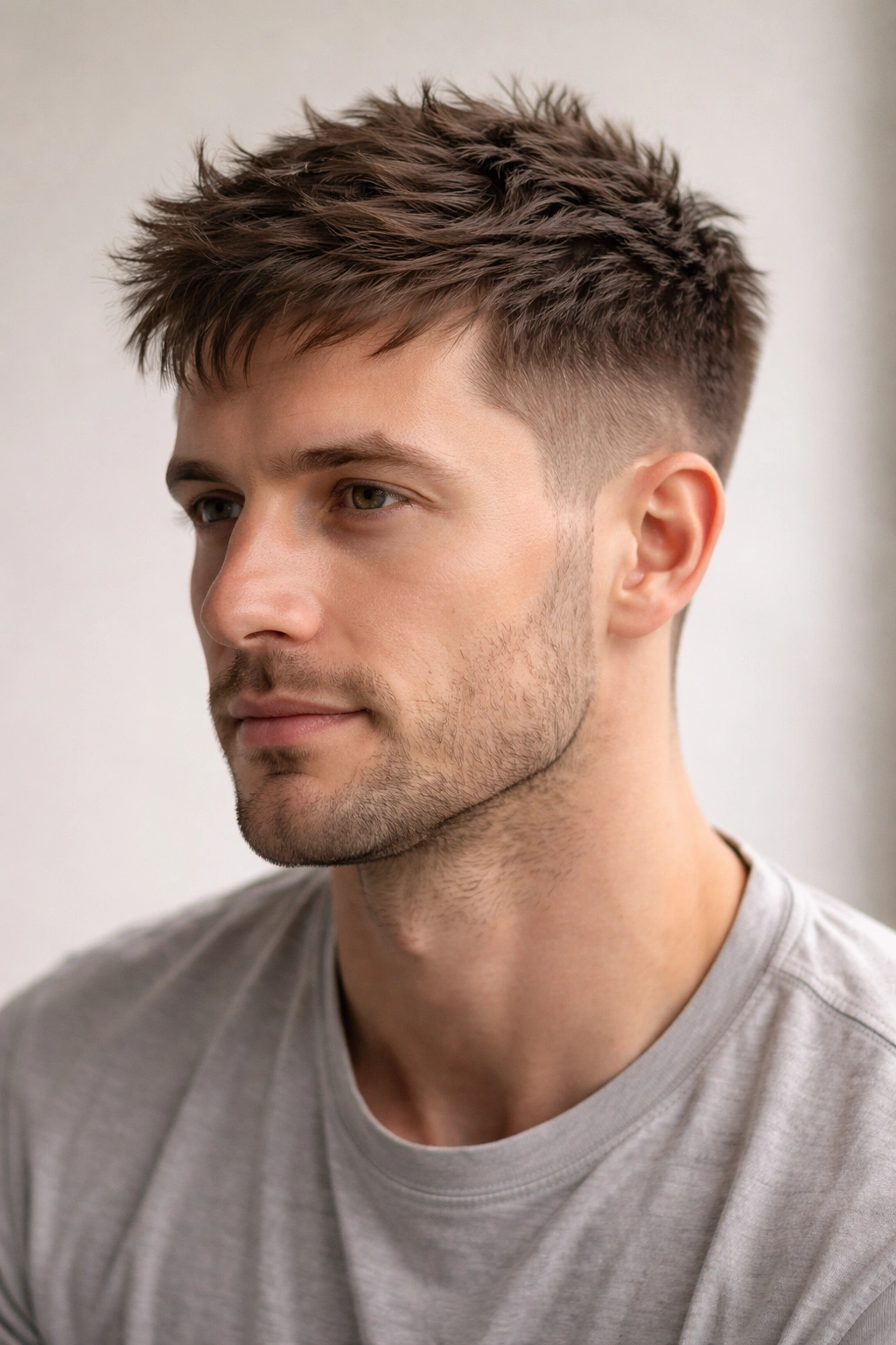 15 Easy Haircuts That Are Simple To Maintain 3 Portrait of a person with a textured crop showing layered top and short sides