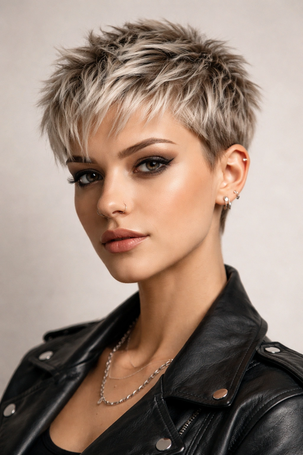 Close-up of a textured crop hairstyle with tousled layers