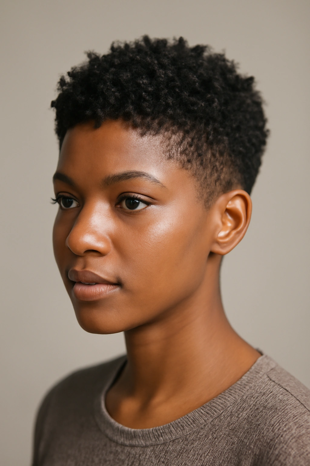 10 Short Haircuts for Black Women With Fine Hair 6 Portrait of a Black woman with a short textured crop and layered top