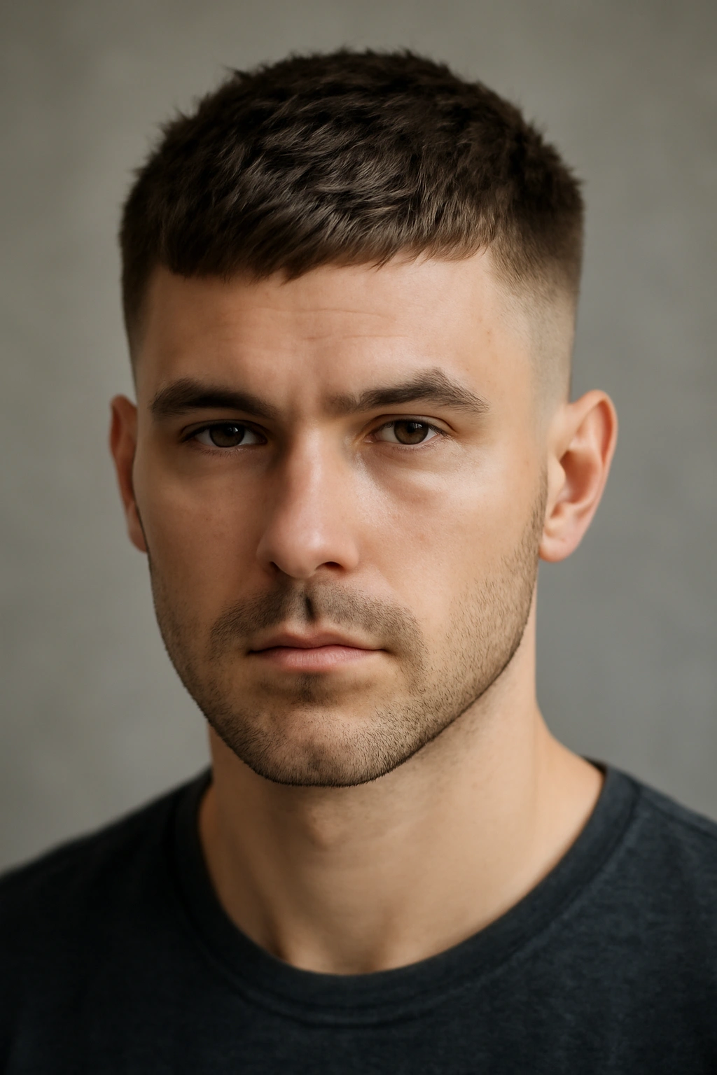 20 Men's Haircuts Matched to Face Shape and Hair Type 12 Close-up of a man with a short textured crop and subtle side fade