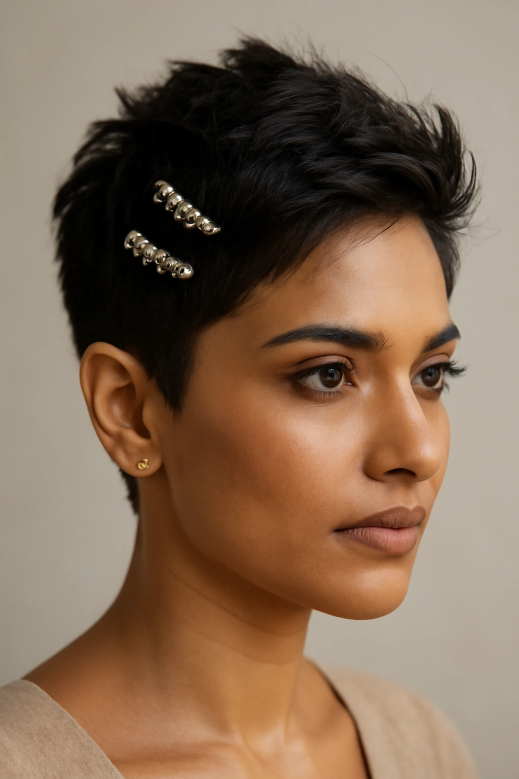 10 Beautiful Short Hairstyles for Indian Weddings 5 Textured crop with delicate jeweled clips on crown