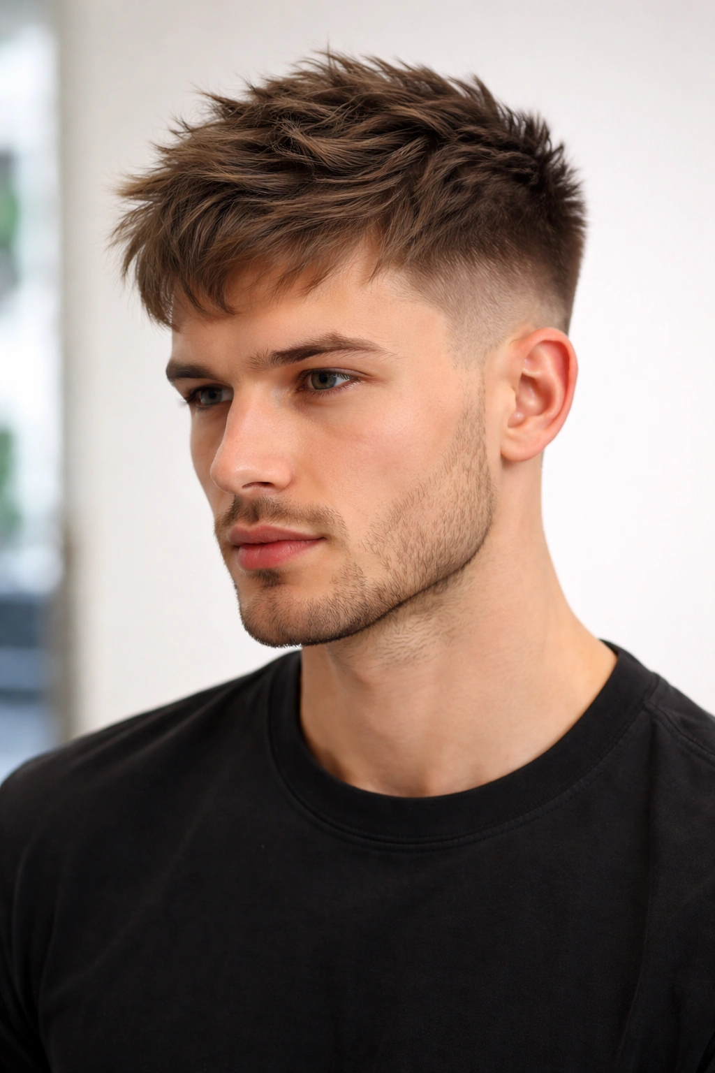 Textured crop hairstyle with short top and fade