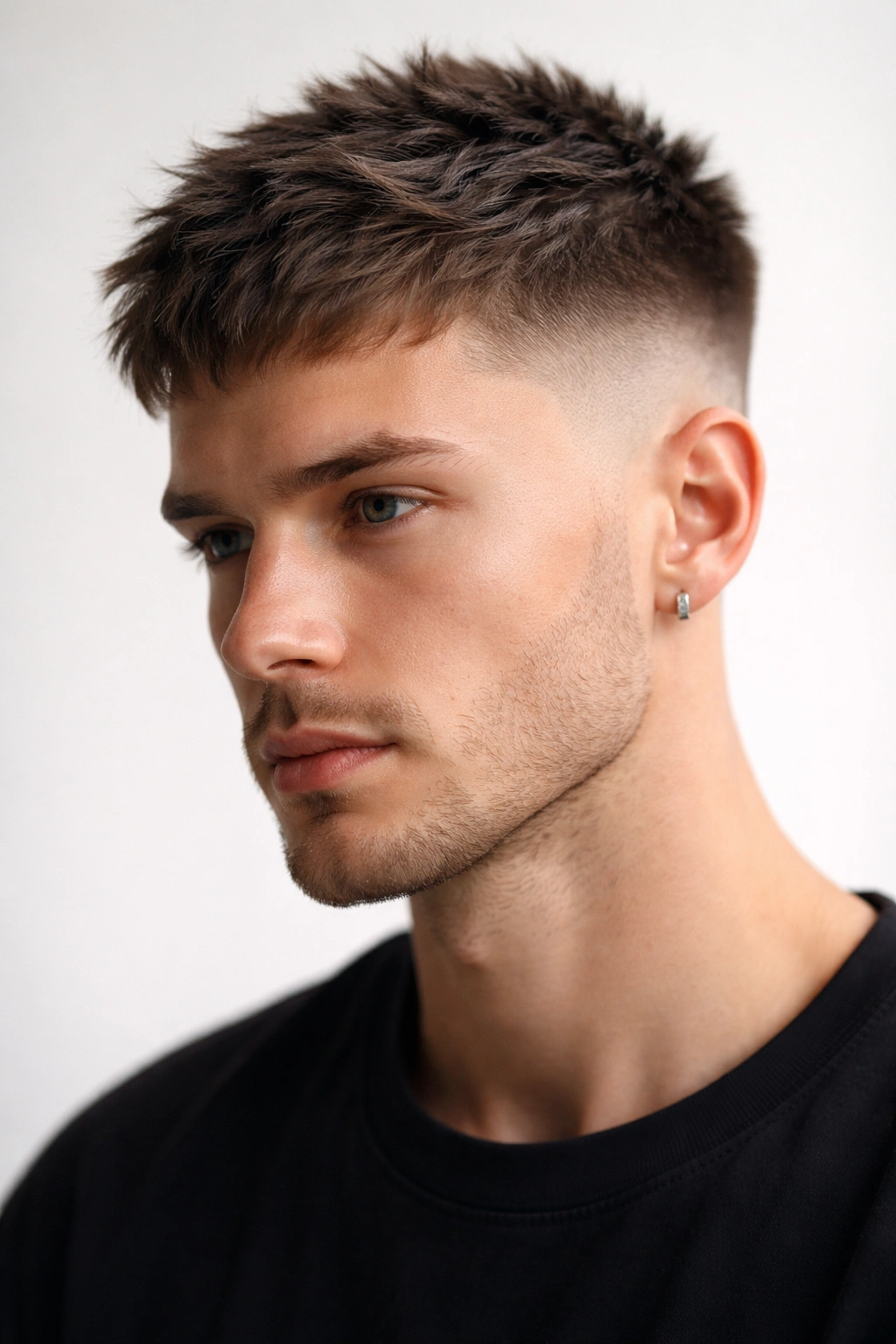12 Statement Hairstyles With Shaved Sides 8 Close-up of Textured Crop with Micro Fade showing layered top and near-skin fade