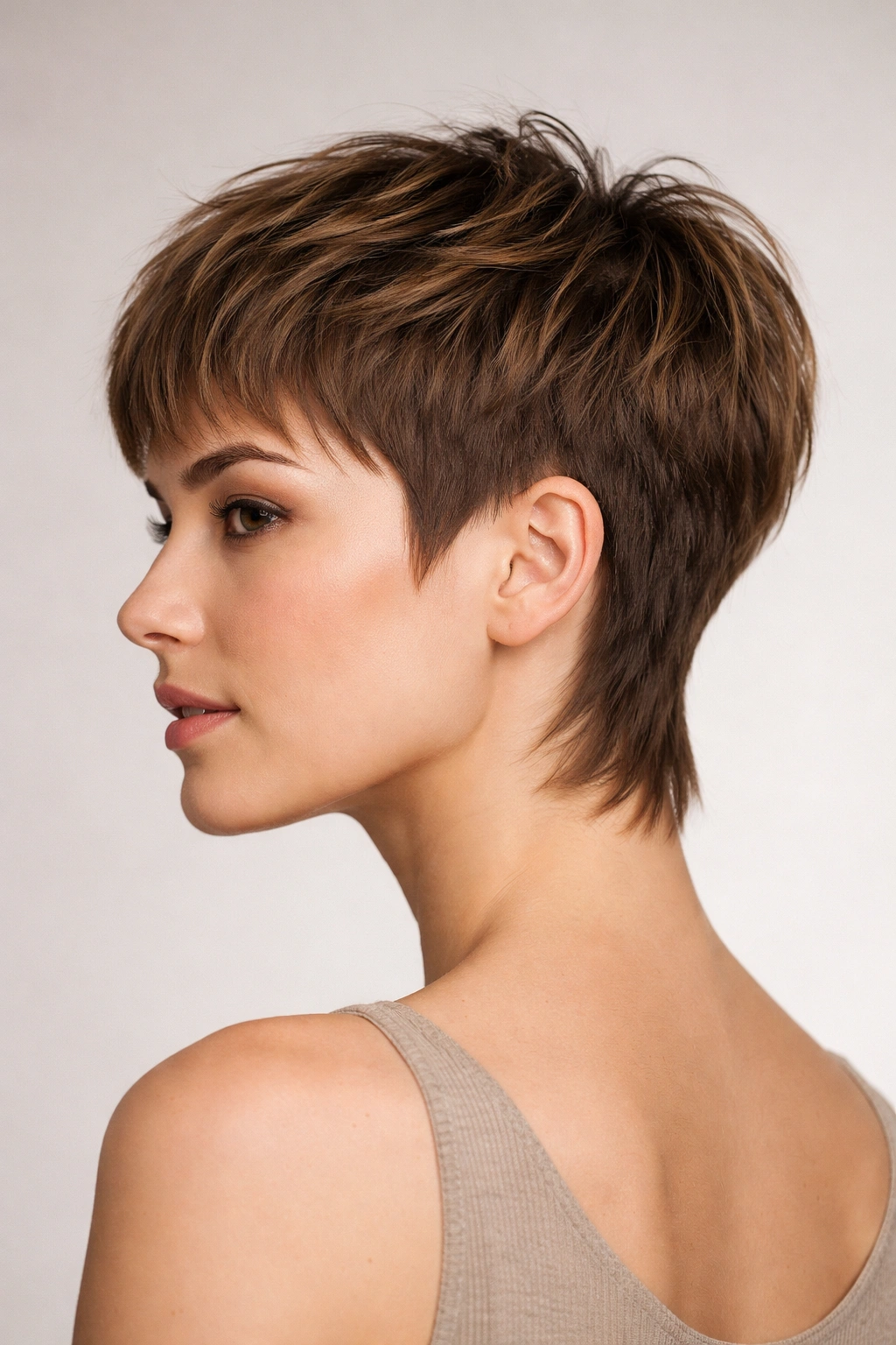 Close-up of a textured crop with longer nape length and front texture