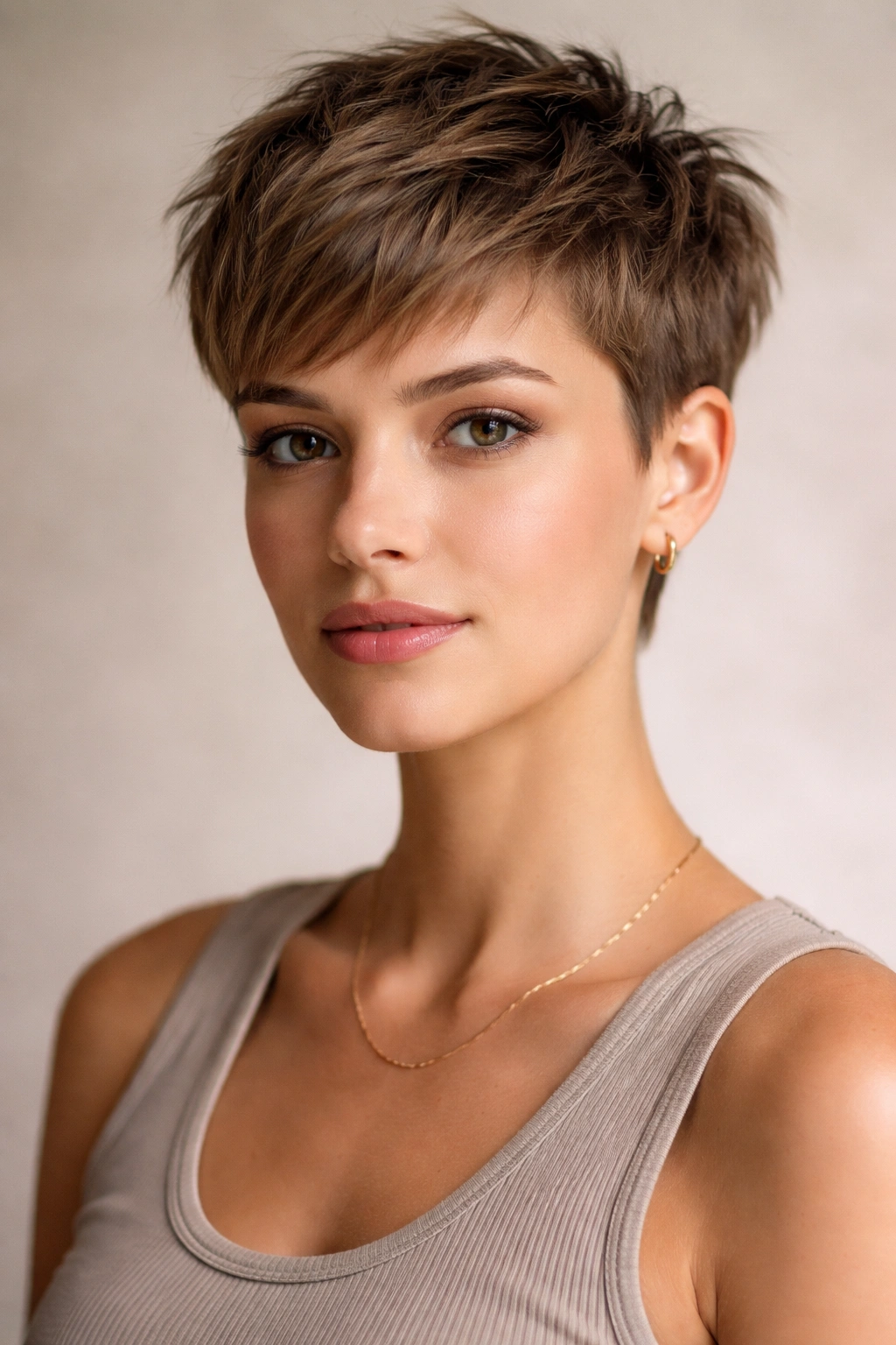 20 Short Pixie Haircuts That Practically Style 4 Portrait of a person with a textured crop pixie showing top texture and short sides