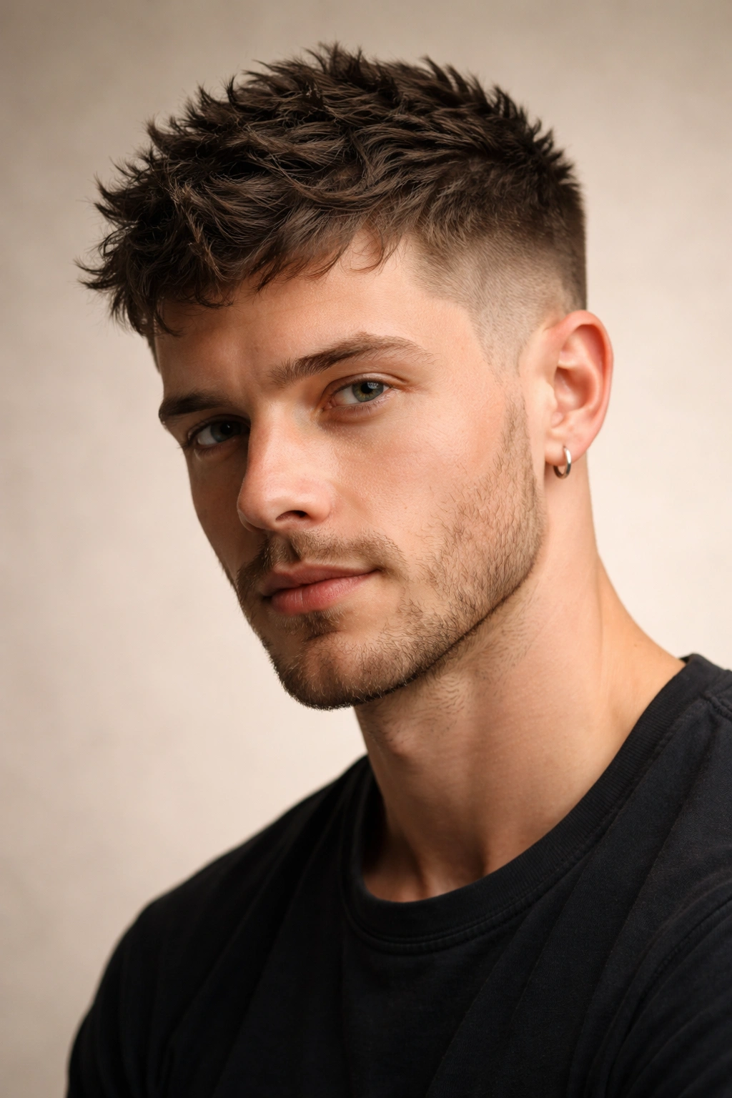 20 Really Short Haircuts Anyone Can Pull Off 10 Portrait of a person with a textured crop featuring short sides and a longer, tousled top