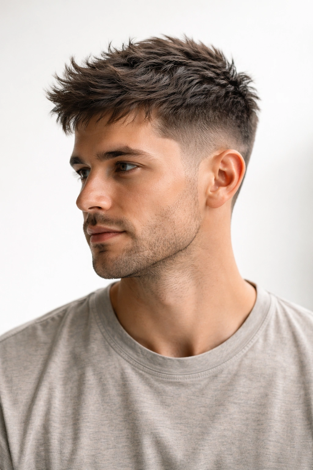 Close-up of a textured crop showing short top layers and side fade