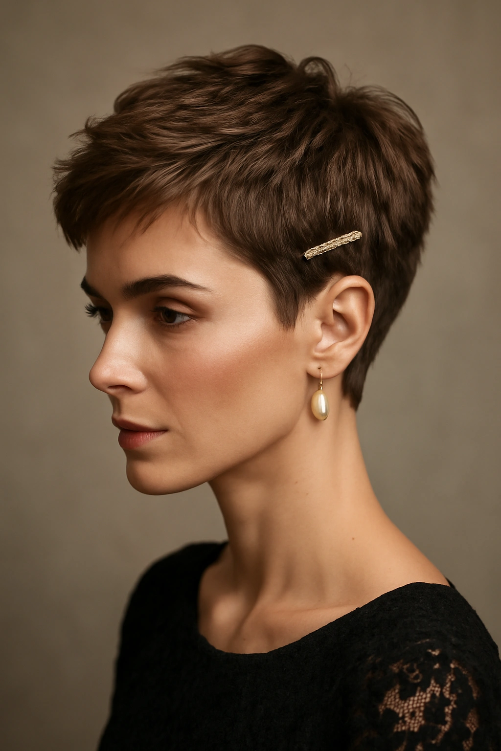 10 Formal Styles That Make Short Hair Look Dressy 3 Short textured crop with a small metallic hair clip highlighting defined pieces