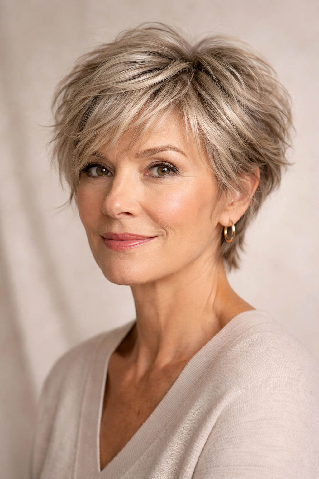 Older woman with textured crop showing density in fine hair