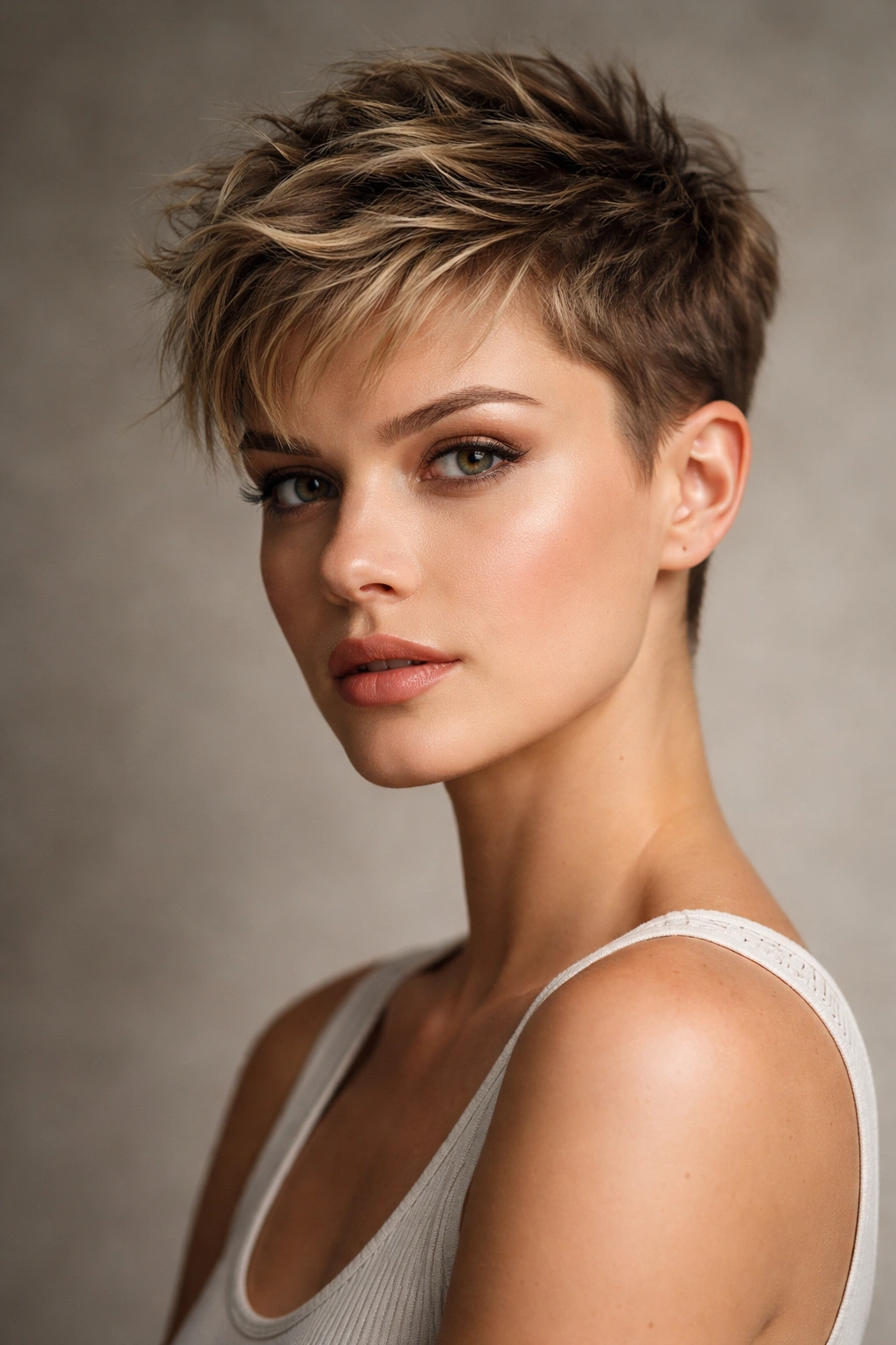 Short textured crop on a square-faced model.