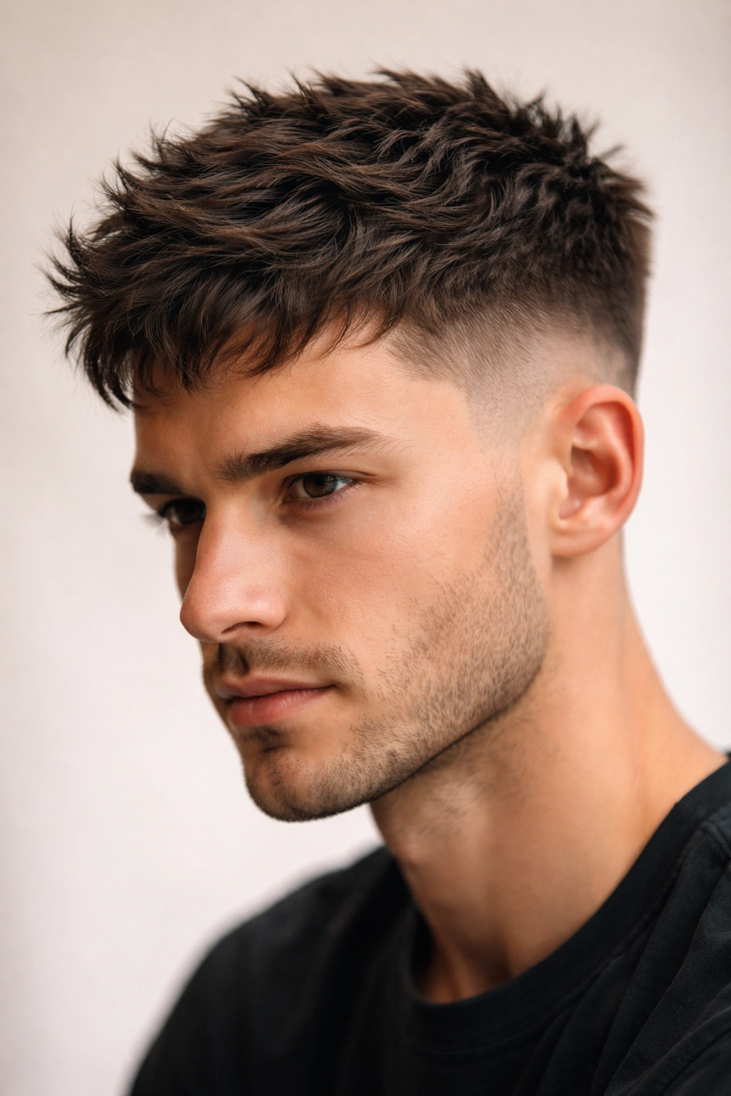 10 Low Maintenance Short Cuts For Thick Heavy Hair 4 Close-up of a thick-haired head with a textured crop showing top texture