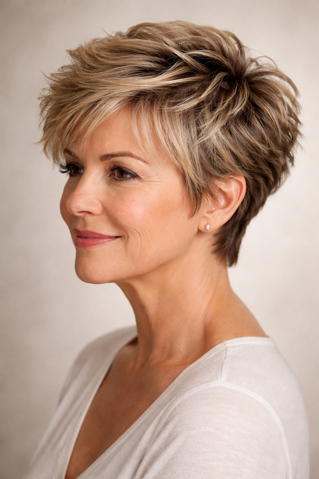 Close-up of a short textured crop with tousled top