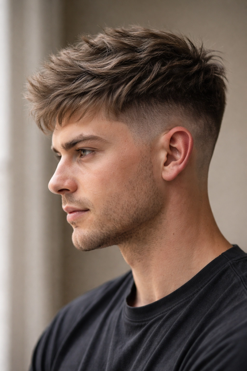 12 Haircuts For Round Faces And Double Chins 10 Textured crop with visible undercut and crown length
