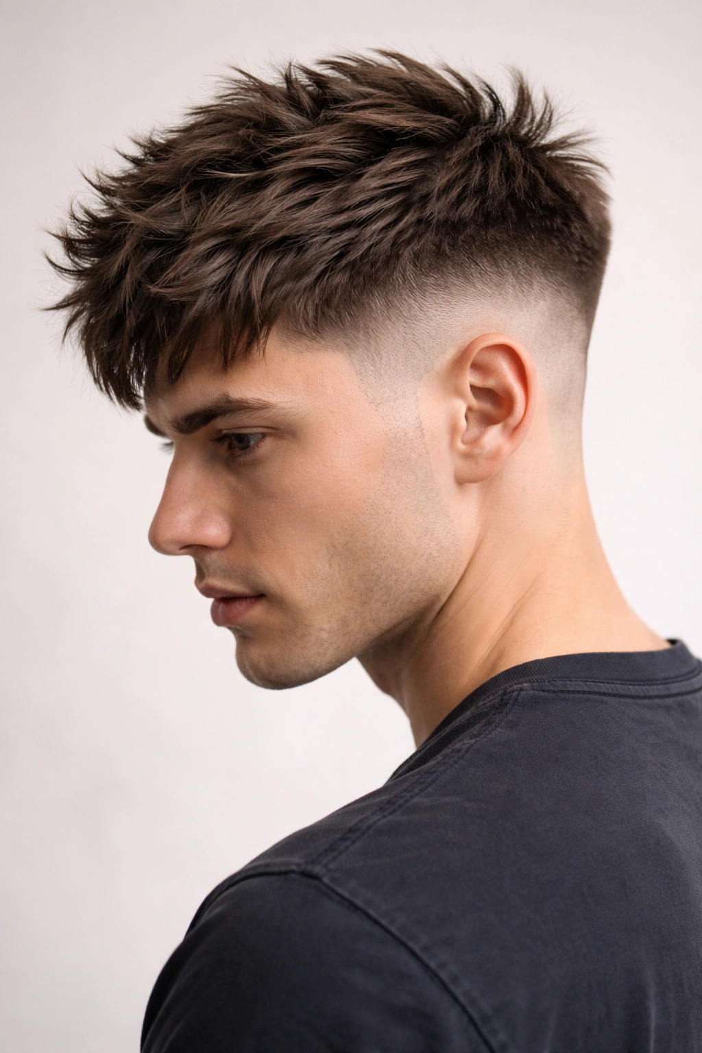 Textured crop with disconnected undercut showing top texture and side fade
