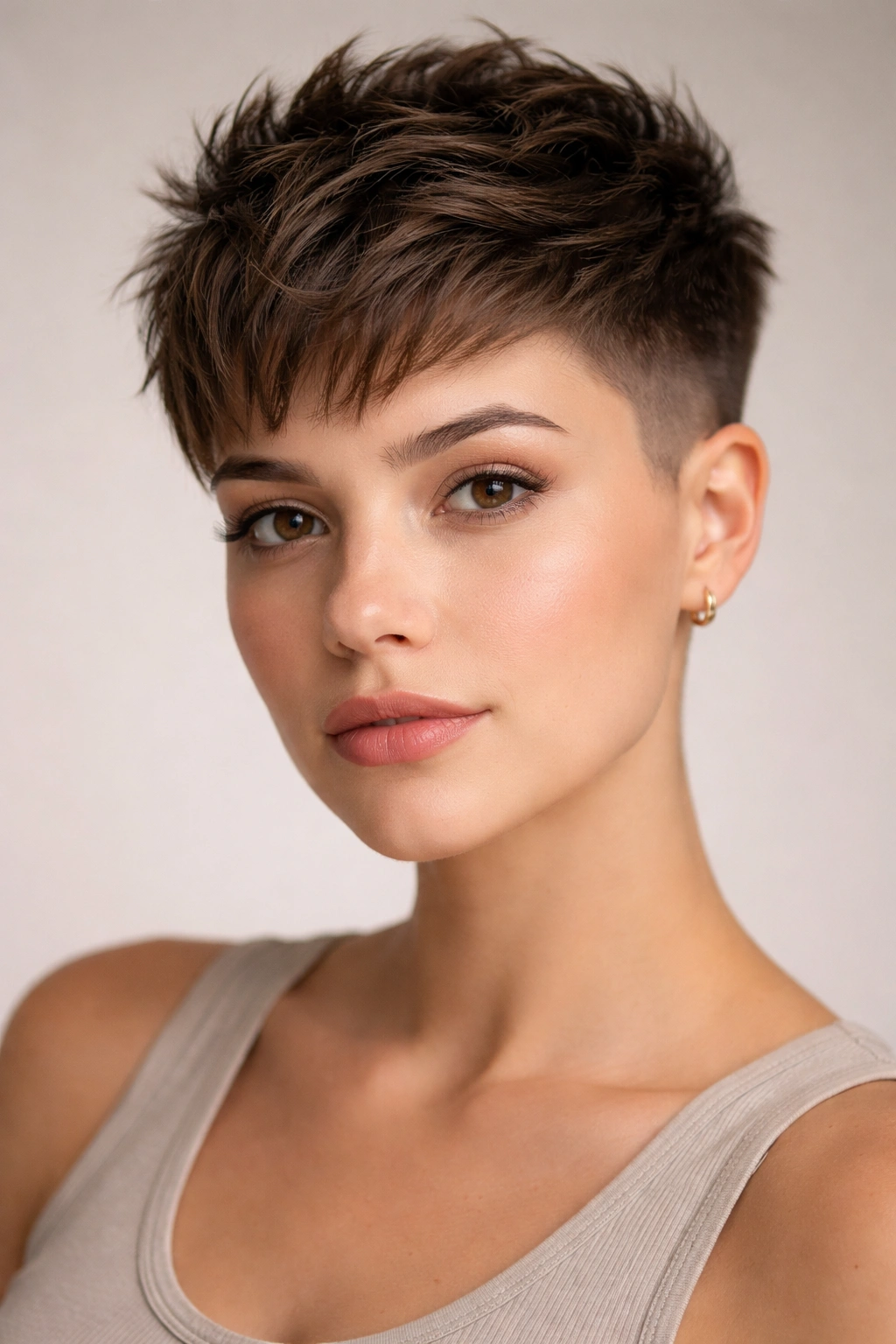 Portrait of a round-faced person with an undercut and textured top.