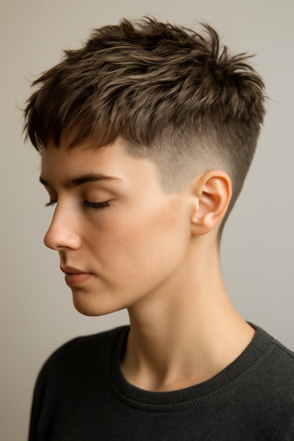 10 Edgy Short Hairstyles That Take Undercuts to Another Level 6 Close portrait of a textured crop undercut with short textured top