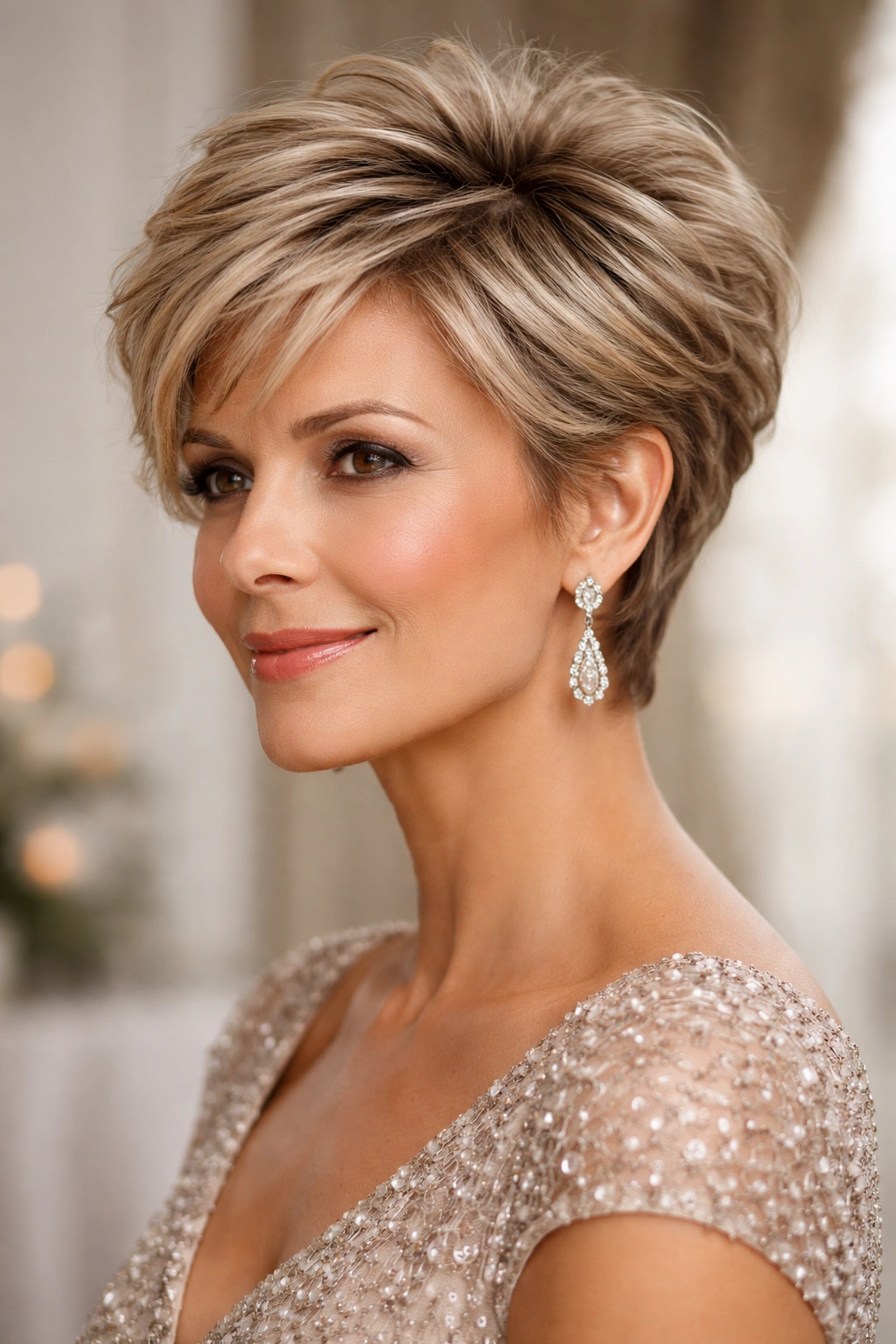 Textured crop hairstyle with defined layers on short hair