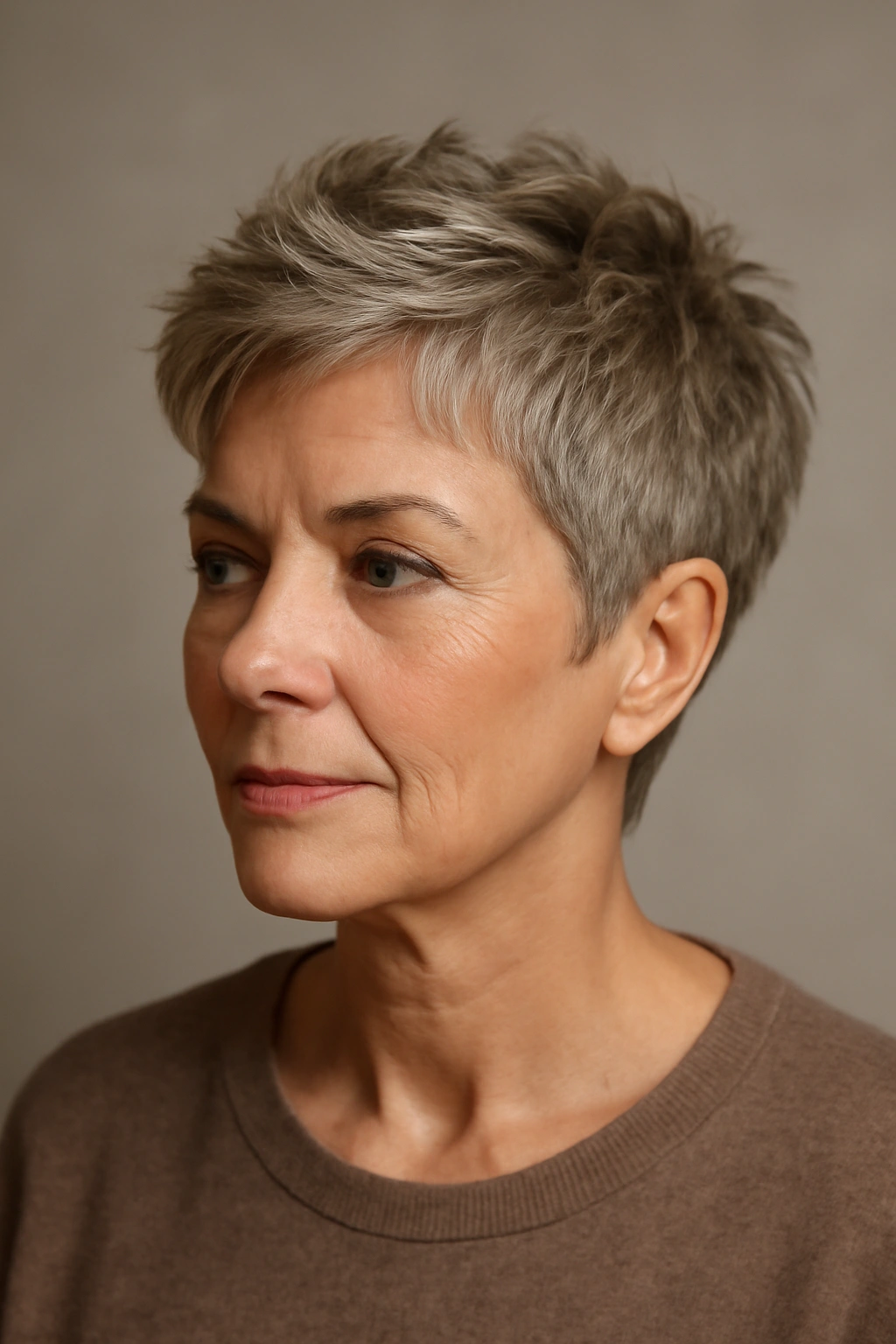 15 Youthful Hairstyles For Women Over 60 12 Close-up of a mature woman's textured cropped hairstyle with crown lift