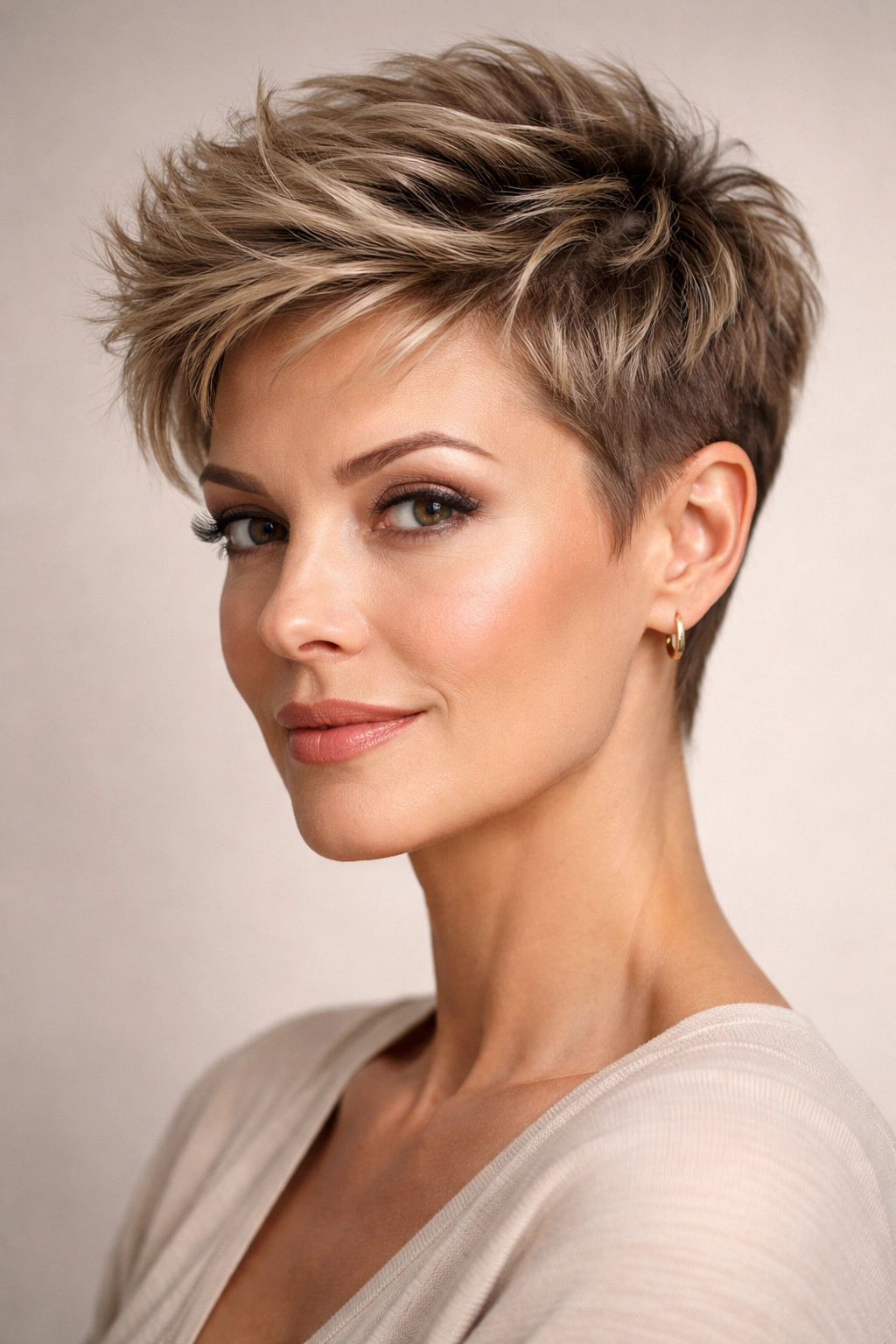 Close-up of a textured crop with volume, highlighting a voluminous top and short sides