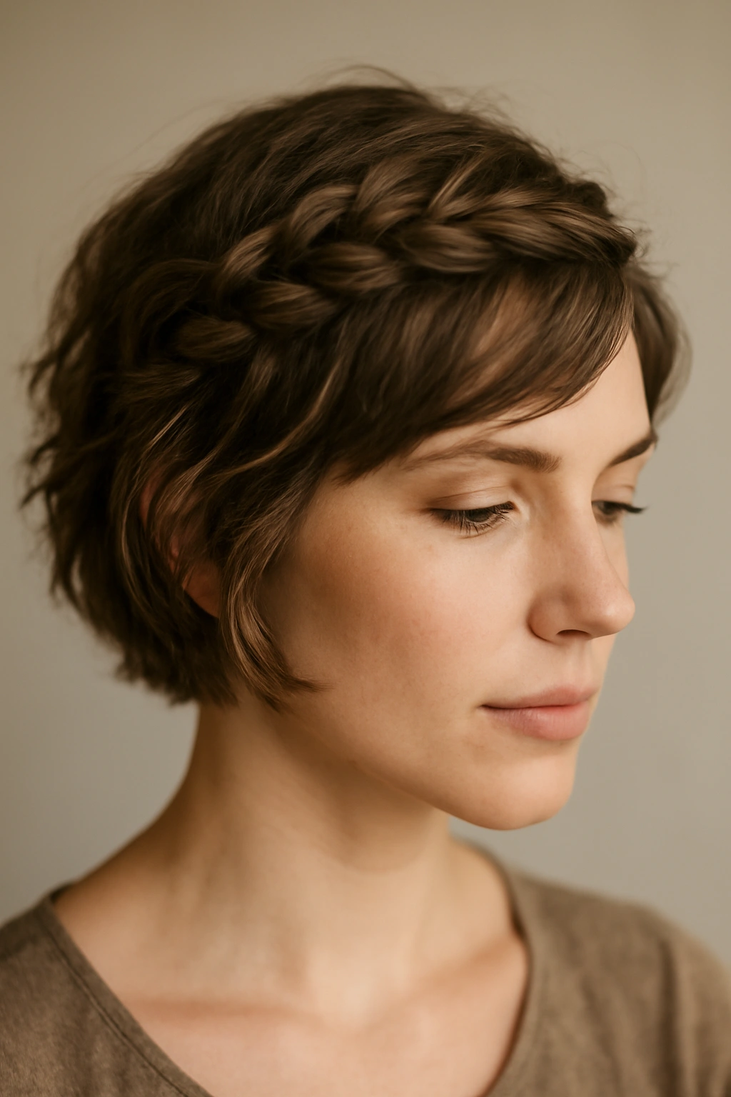 10 Cute Homecoming Hairstyles for Short Hair 1 Textured crown braid short hair portrait