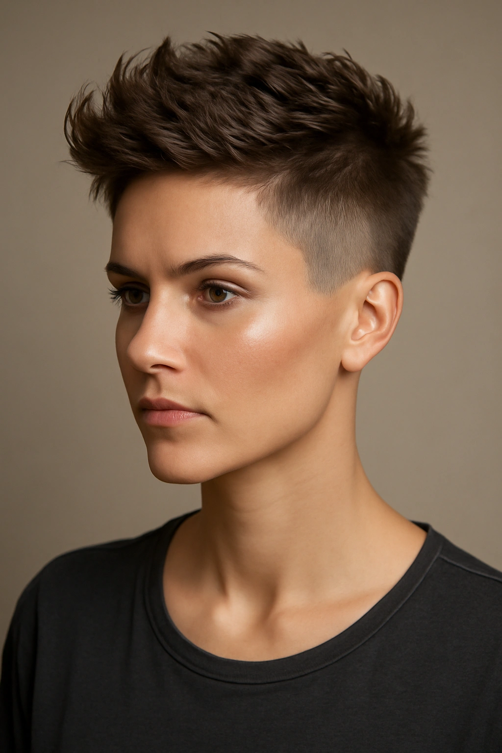 Close-up of a person with a textured crown and shaved sides, dramatic silhouette.