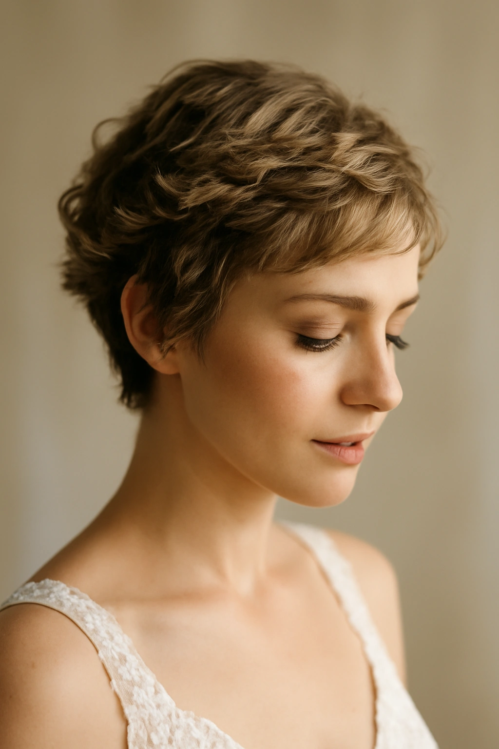12 Bridal Updos Every Short-Haired Bride Should Try 1 Close-up of a short-haired bride wearing a textured crown twist halo