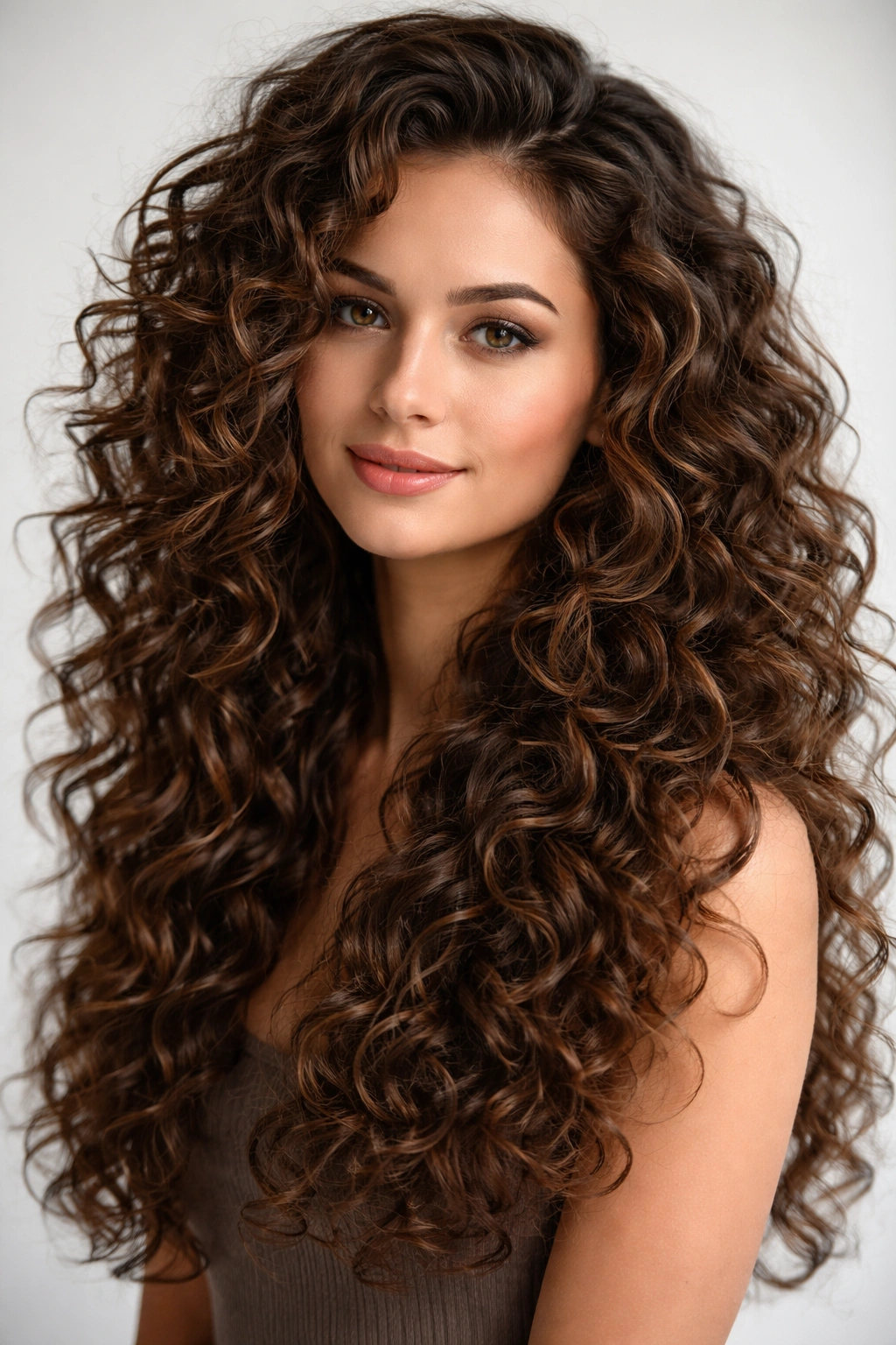 Close-up of curly hair with textured layers emphasizing curl pattern