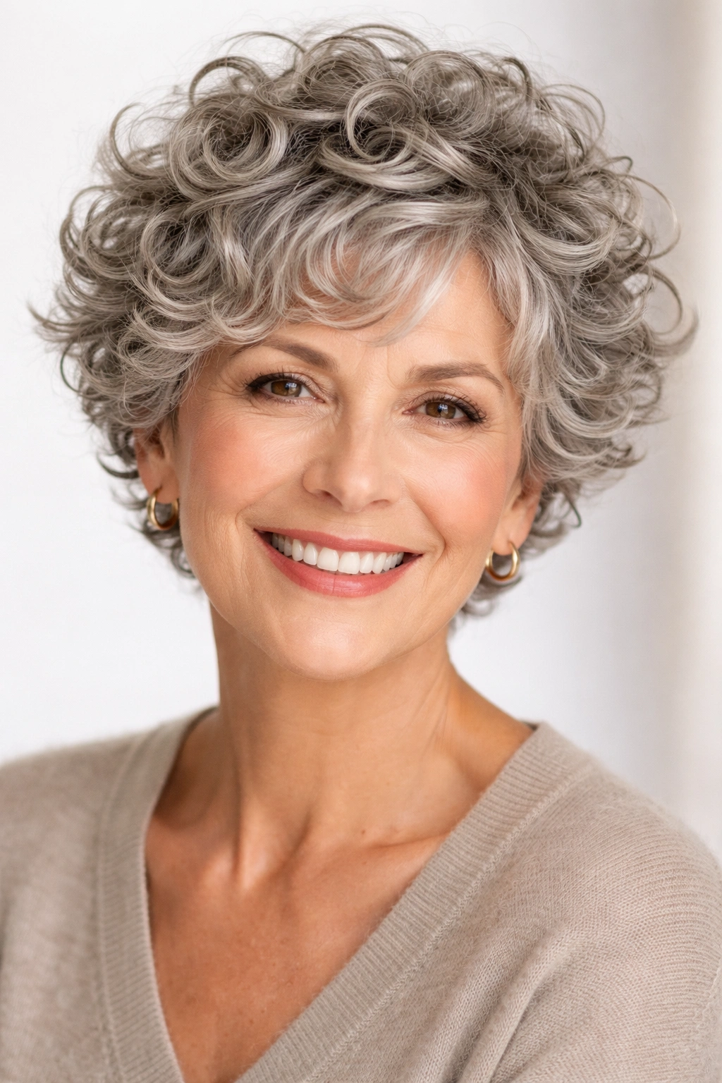 Close-up of a textured curly crop with defined curls in studio lighting