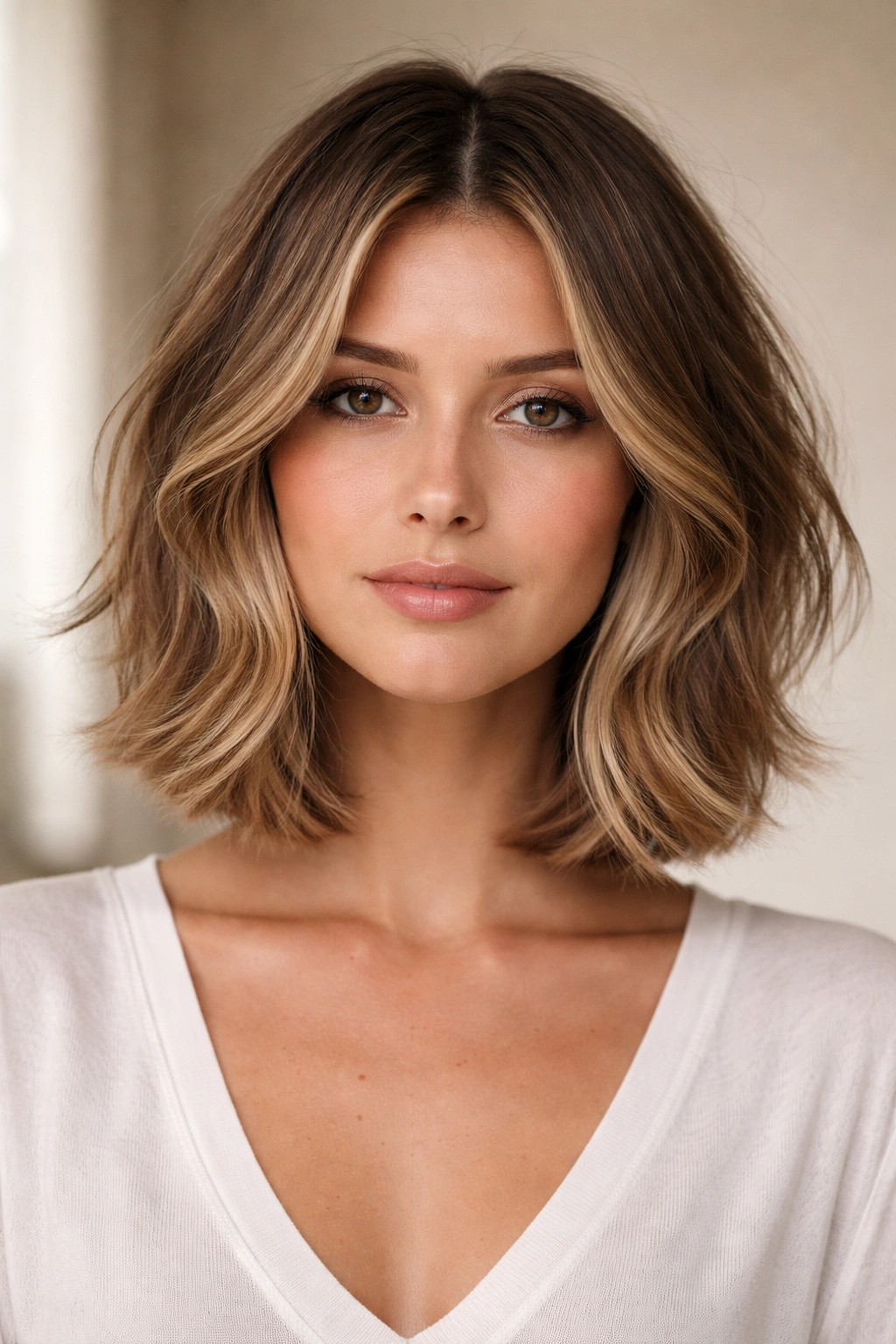 18 Layered Bobs Built For Natural Movement 6 Textured curtain bob with center part and face-framing layers.