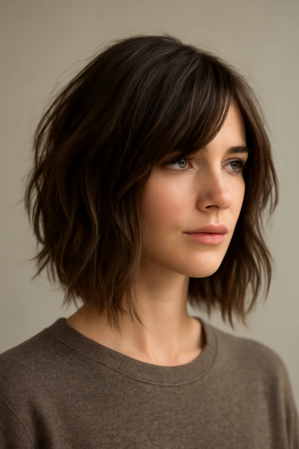 15 Wash and Go Haircuts That Need Almost No Effort 15 Three-quarter view of a textured curtain cut with face-framing layers