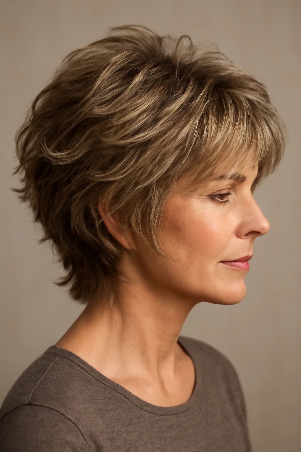 Textured cut hairstyle with layered, voluminous movement