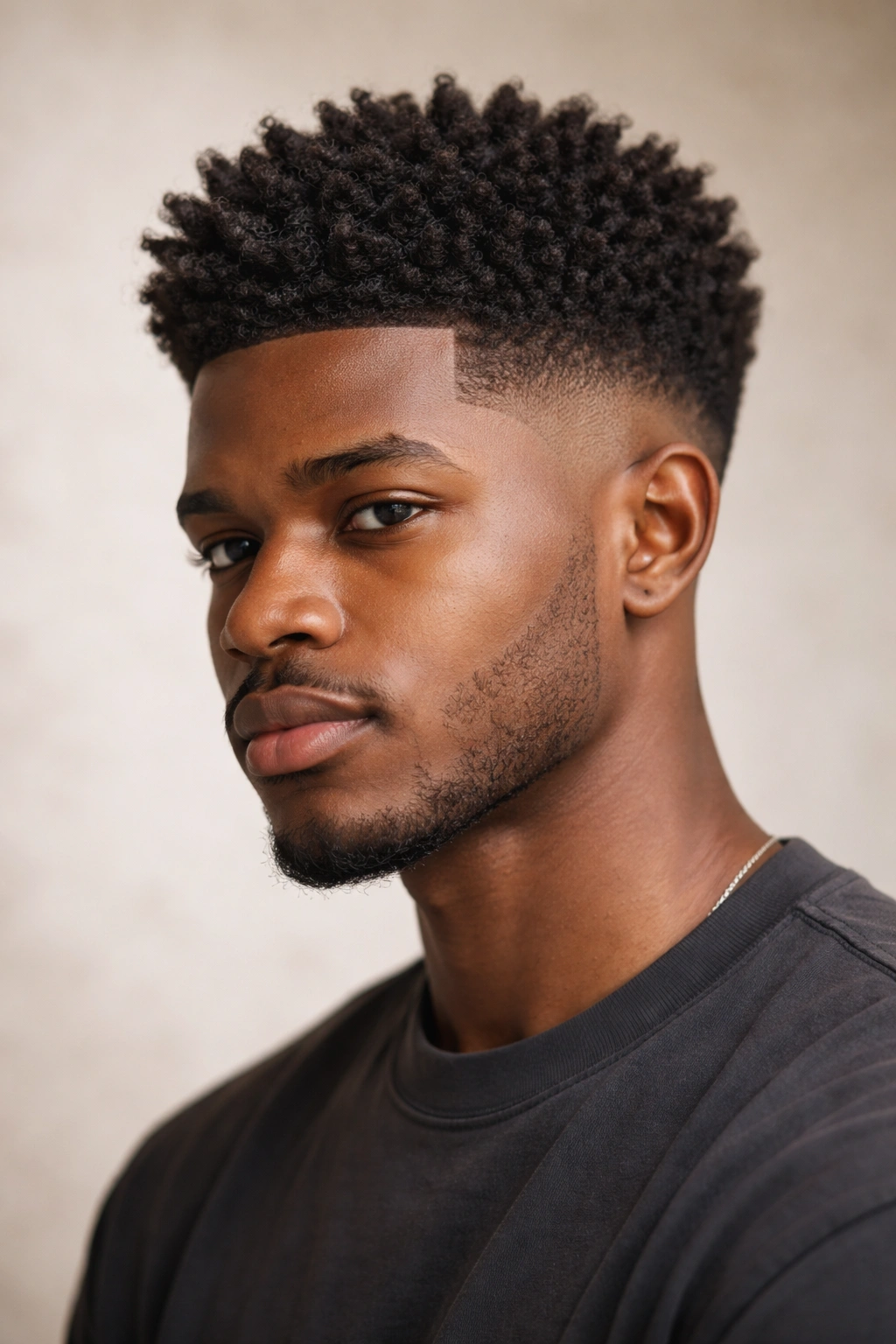 18 Haircuts For Natural Hair Sorted By Curl Type 15 4B textured fade with sides and top texture in studio portrait