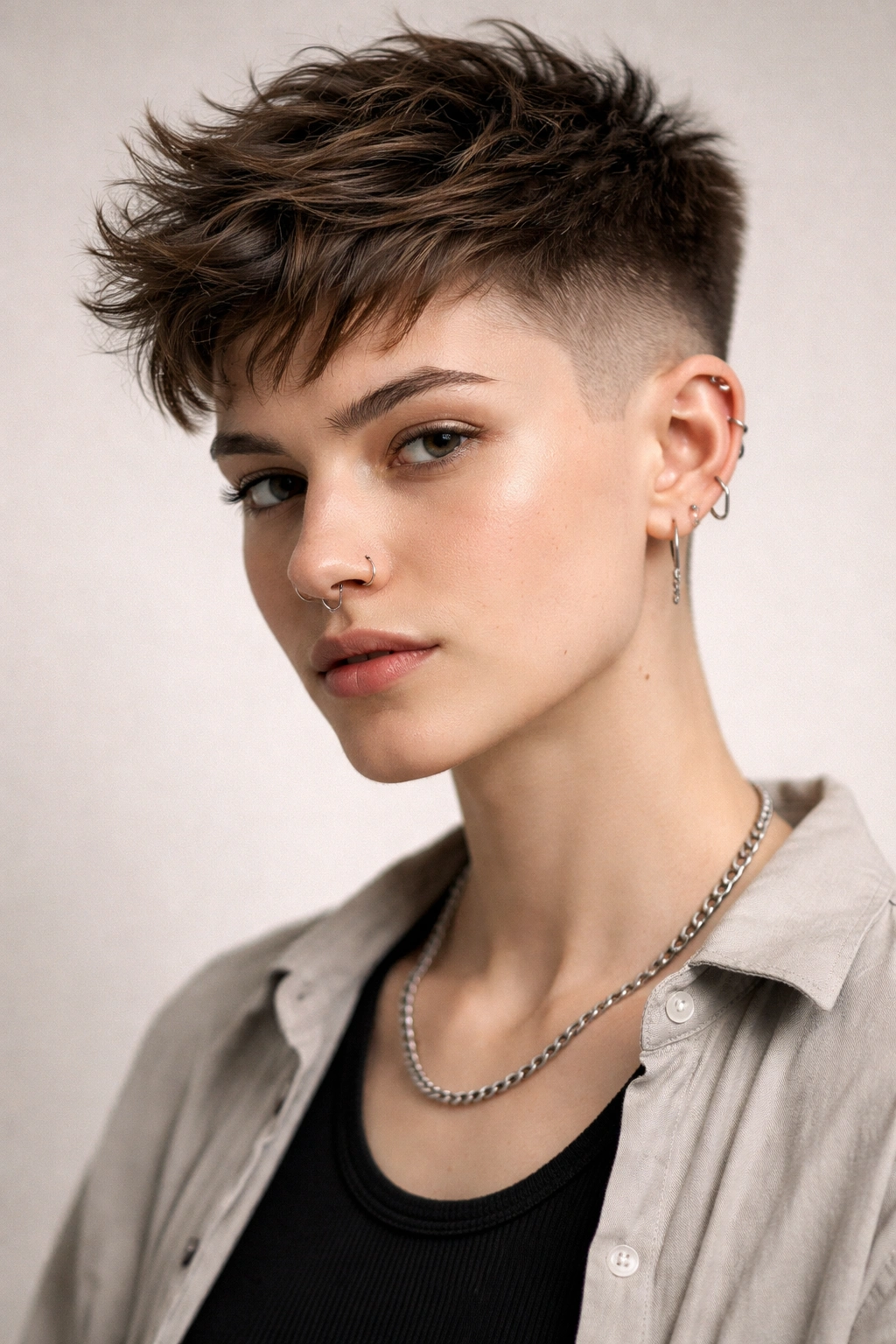 Portrait of a person with fade sides and textured long top