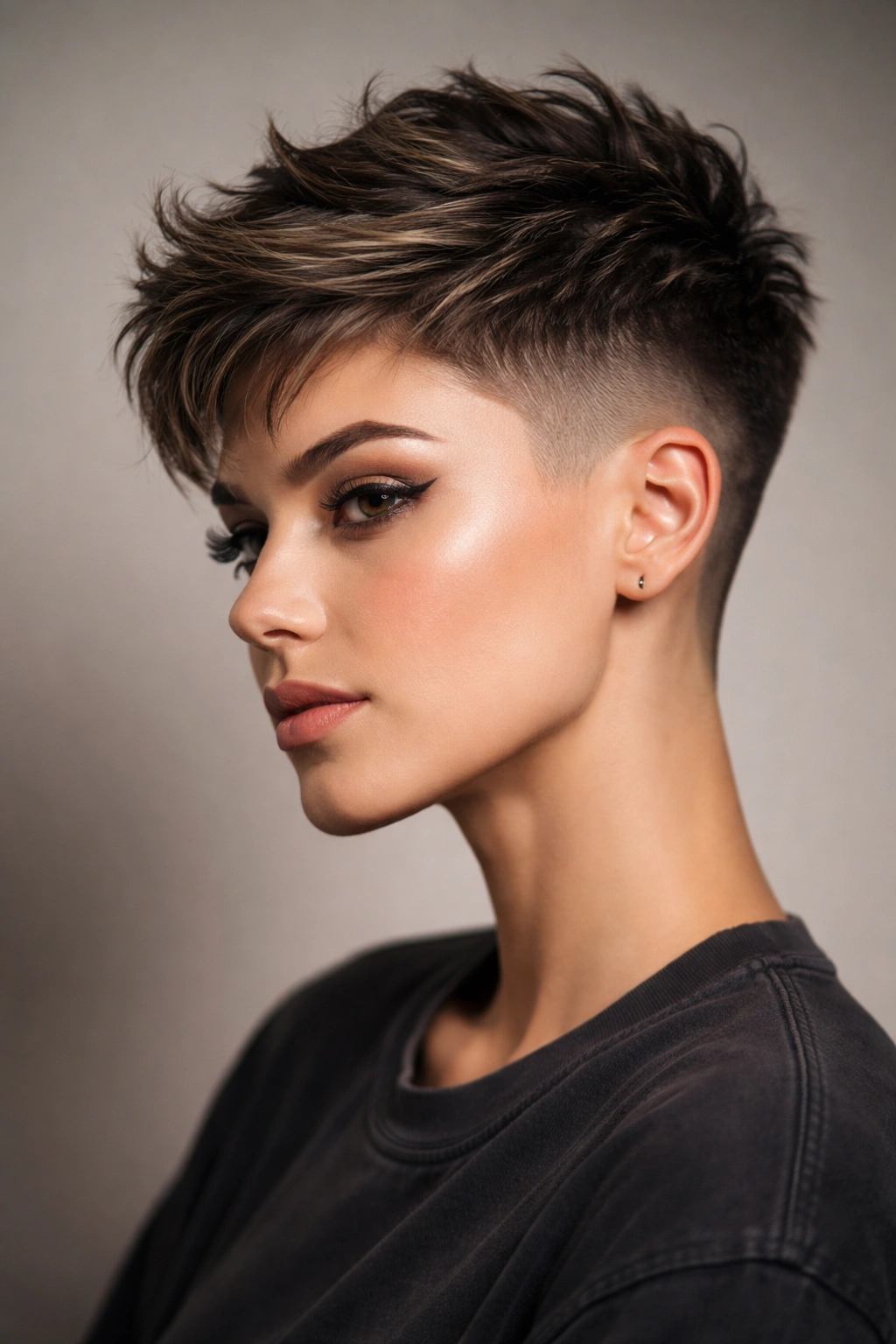 Textured Fade undercut with gradient into textured top shown in a three-quarter view