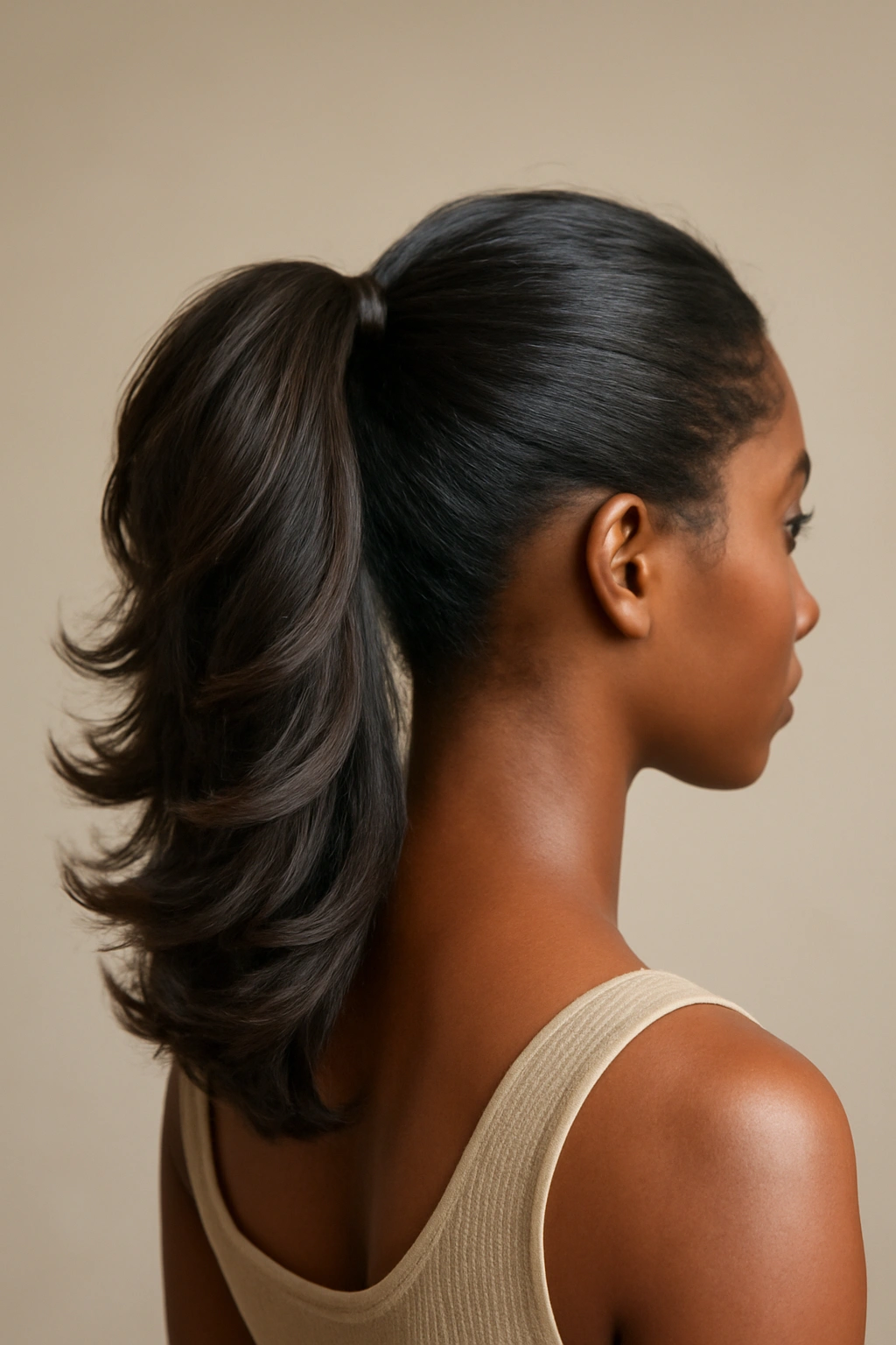 10 Flip Hairstyles Black Women Always Look Great In 9 High ponytail with outward flipped sections creating visible texture and movement