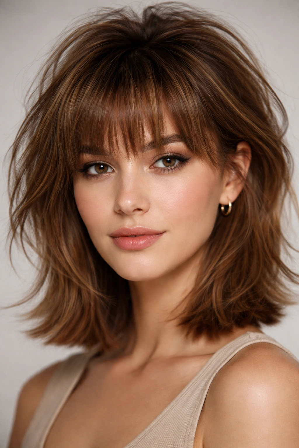Textured fringe with crown volume and layered top