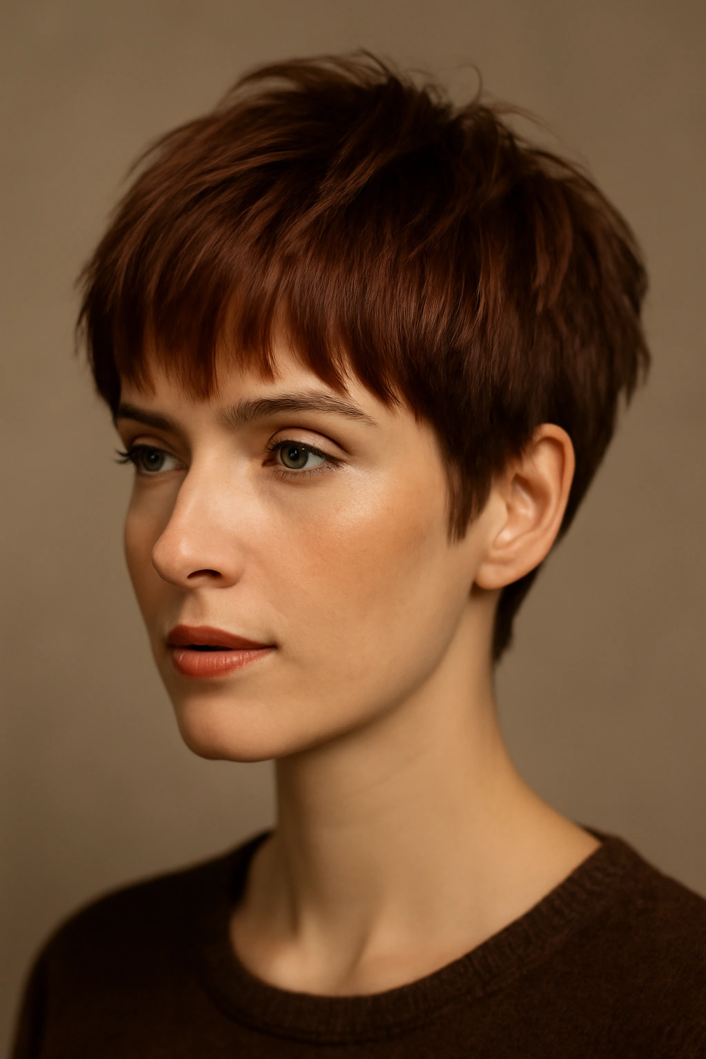 15 Short Haircut and Color Combos Worth Trying Together 12 Textured fringe haircut in mahogany color