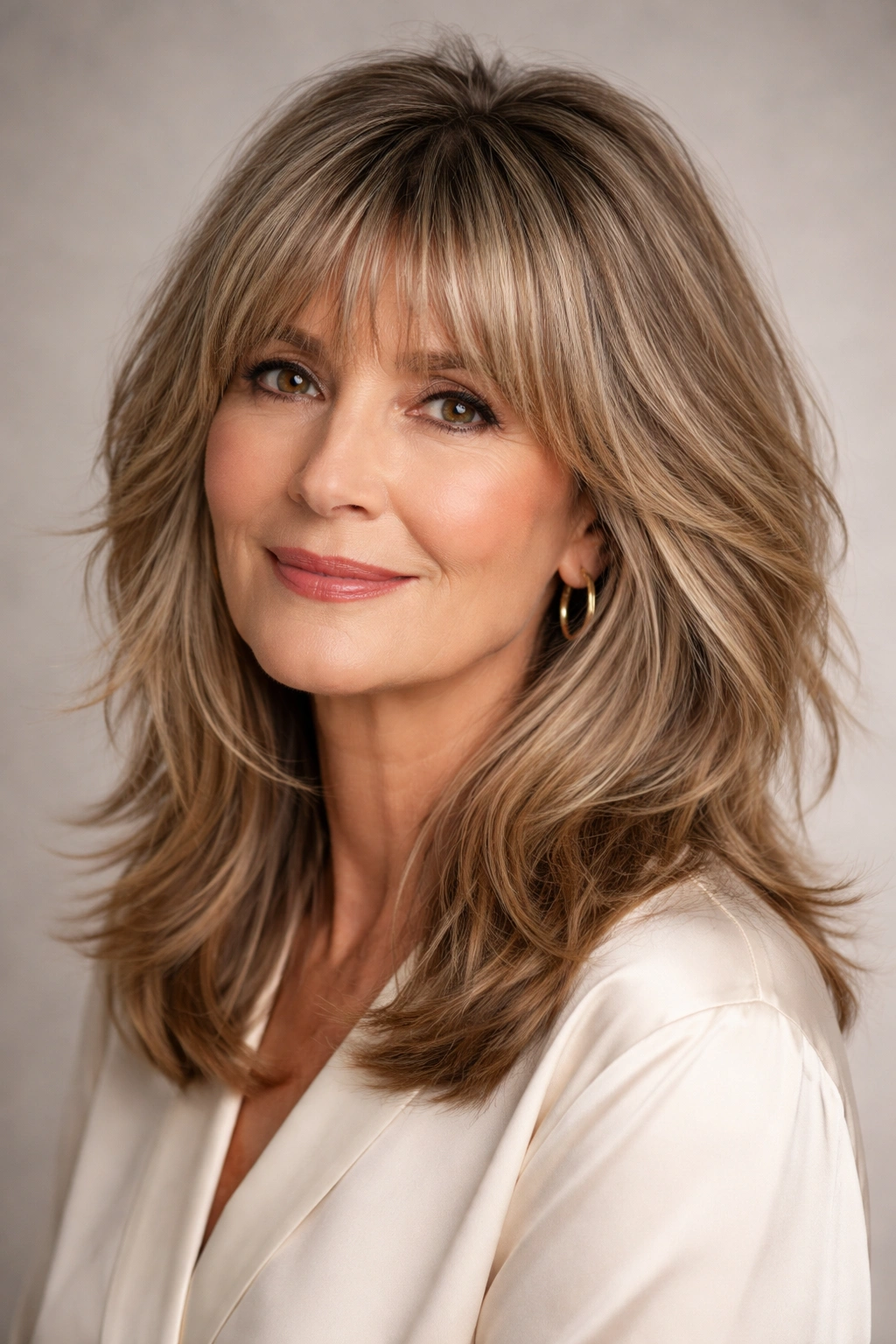 Portrait showing textured fringe with piece-y ends