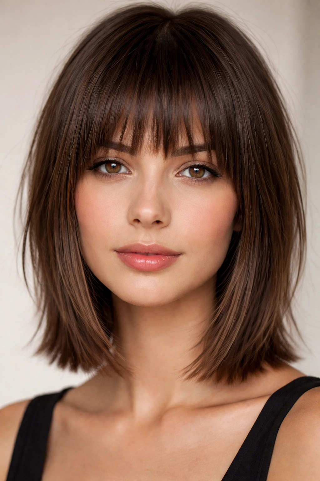 15 Short Haircuts That Work Best On Straight Hair 13 Close-up of straight hair with a textured, eyebrow-length fringe
