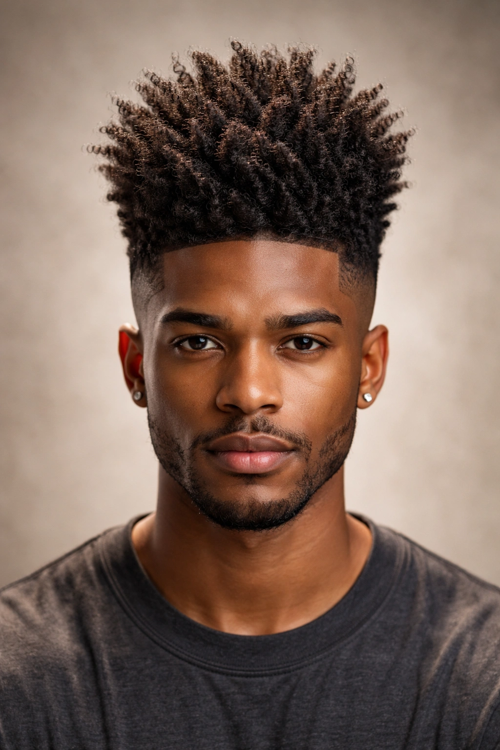 Front view of a textured frohawk with a tall center crown
